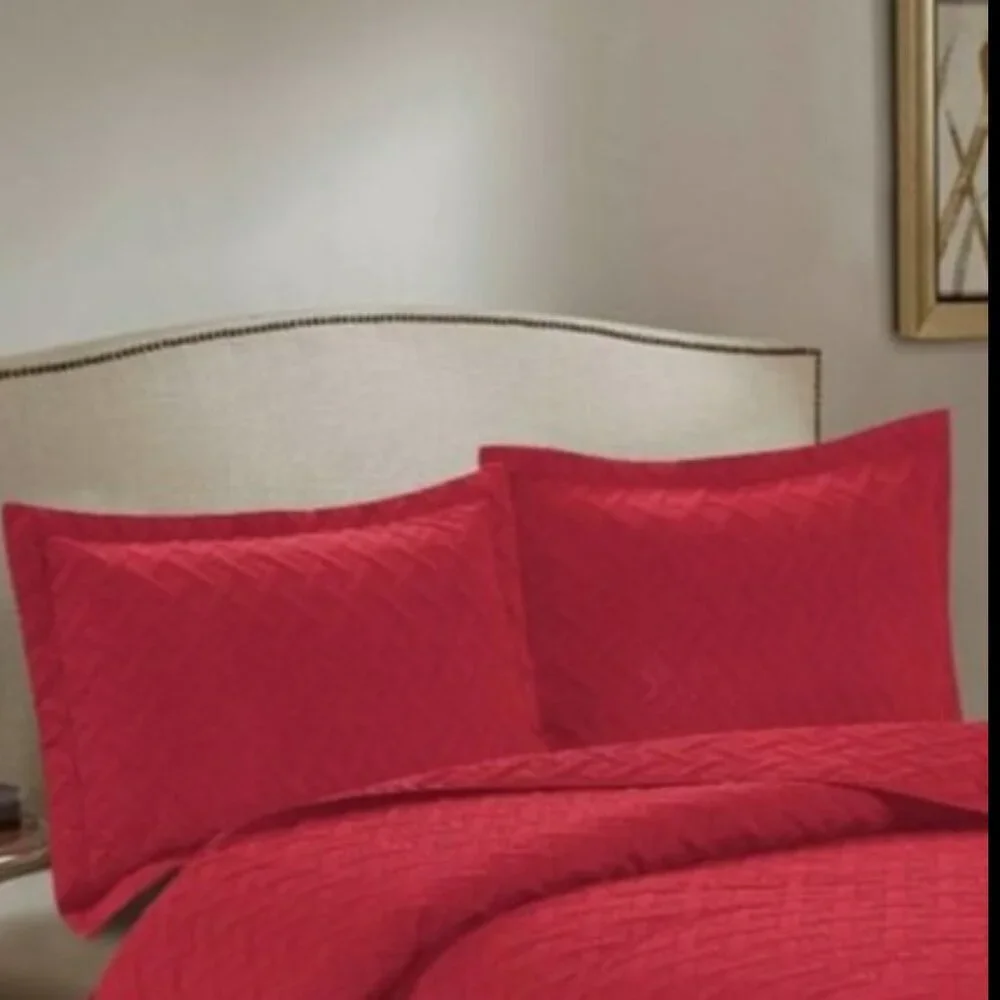 3PC Quilt Bedspread Set Oversized King Mandarin Red